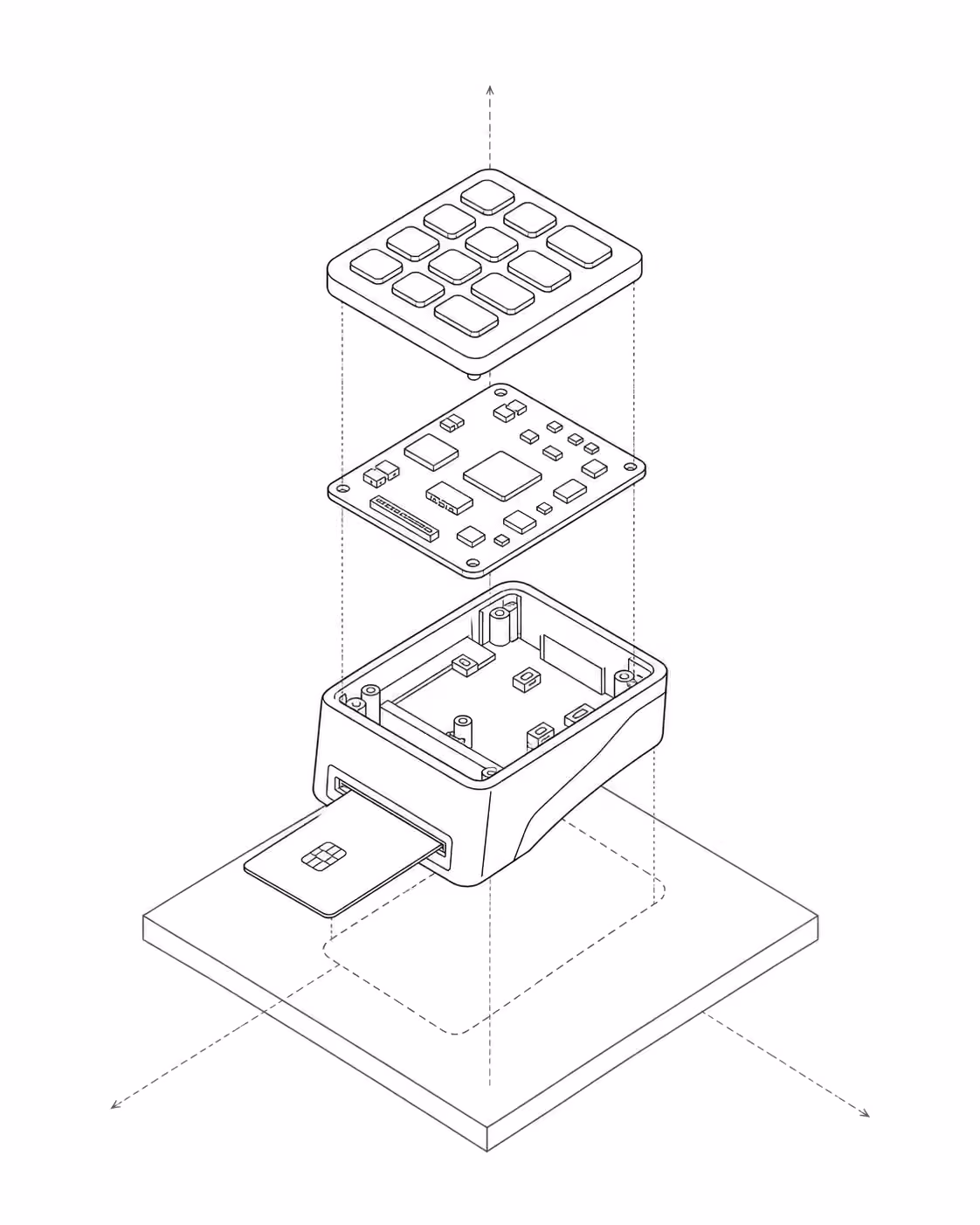 Home Credit: an exploded isometric diagram of the system, drawn in hairlines.
