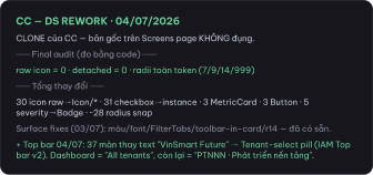 An on-canvas changelog card from the Compliance Center app, dated, recording a design system rework: final audit counts, what changed, and the surface fixes that followed.