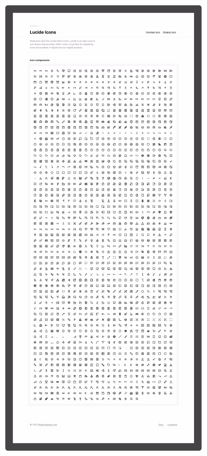 The Foundations section: one board holding the file's whole icon library, hundreds of glyphs laid out together.